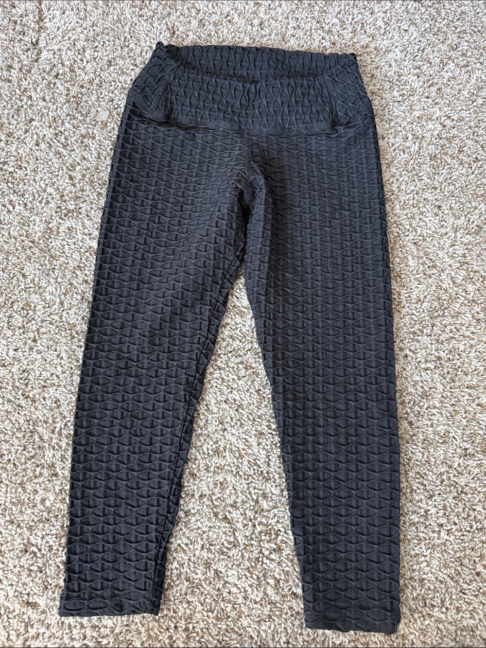 High-Waist Textured Black Leggings